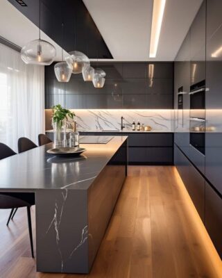 Hình ảnh thi công tủ PVC vân đá đen